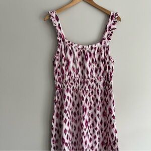 LOFT Pink and White Patterned Midi Dress Large